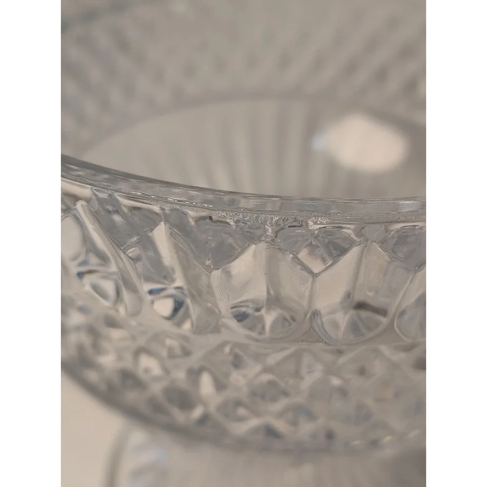 Vintage Clear Pressed Glass Candy Dish Diamond Point Footed Compote with Lid